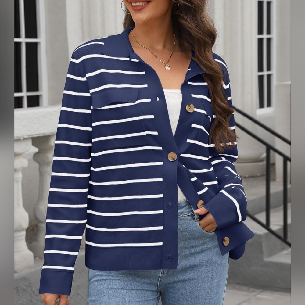 Merokeety Knit Striped Long Sleeve Cardigan